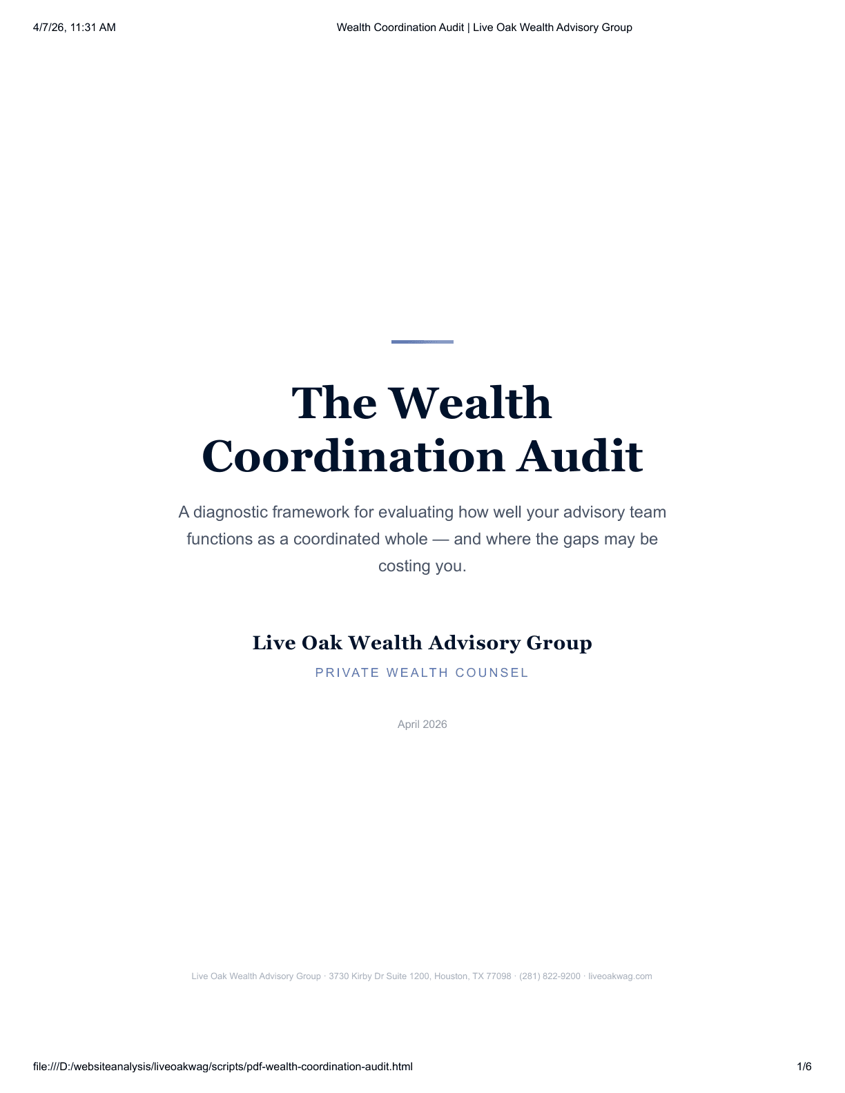 The Wealth Coordination Audit